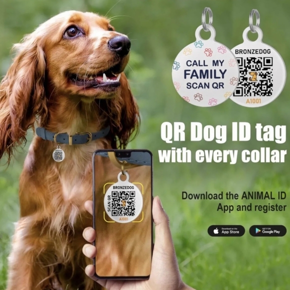 Bronzedog Rolled Leather Blush Dog Collar w/ QR ID Tag. 16"-19 1/2". Brand New. - Picture 4 of 7